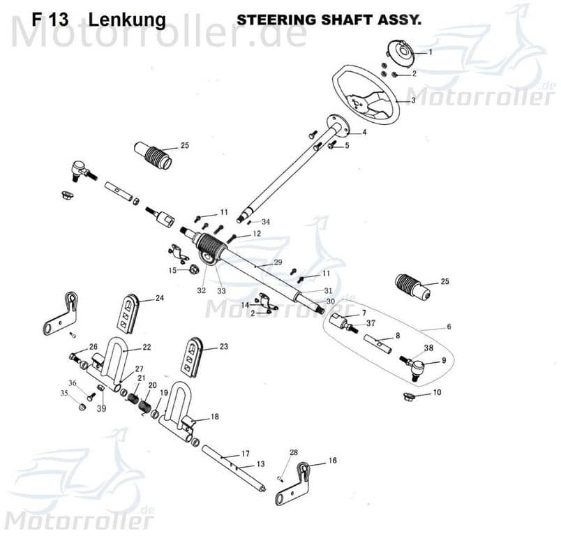 Lenkwelle Lenkstange Tongjian Strassenbuggy 150 250 4.000.023 Motorroller.de Eppella ECM TBM Twister Hammerhead Wangye Kasea Buggy