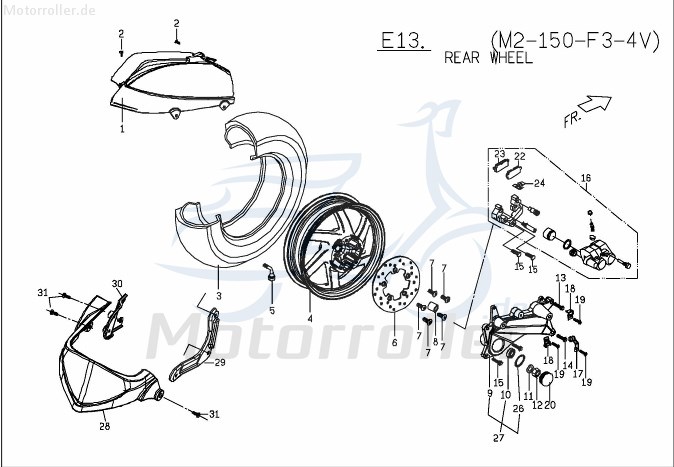 PGO Bremsscheibe hinten G-Max Scheibenbremse Vorderbremse M2406800000 Motorroller.de Scheiben-Bremse Bremsplatte Brems-Scheibe PGO C5M 150ccm-4Takt