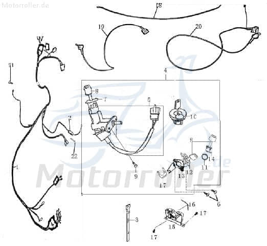 Kabelbaum CDI AC-6 CDI 2/4 Polig Regler 4polig 50ccm 2Takt Motorroller.de Stromverteiler Kabelbaumverteiler Kabelsatz 1E40QMB Scooter AGM Ersatzteil