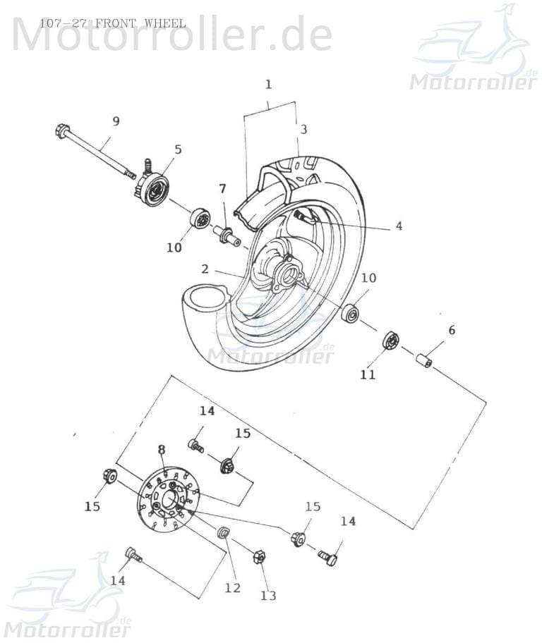 Rex RS450 Bremsanlage 50ccm 4Takt BAO-BT50QT-9-140123A Motorroller.de Bremse komplett Bremseinheit Bremsenset Kolbenbremse 139QMB Scooter Ersatzteil
