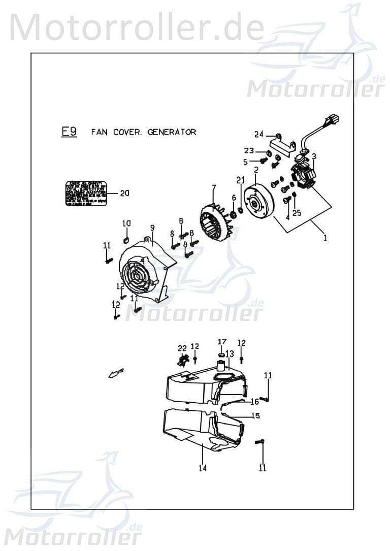 PGO Lüfterabdeckung 150ccm-4Takt G-Max 150 Abdeckhaube Kappe C1042001000 Motorroller.de Deckel Schutz Verkleidung Platte Cover Blende Schutzhaube