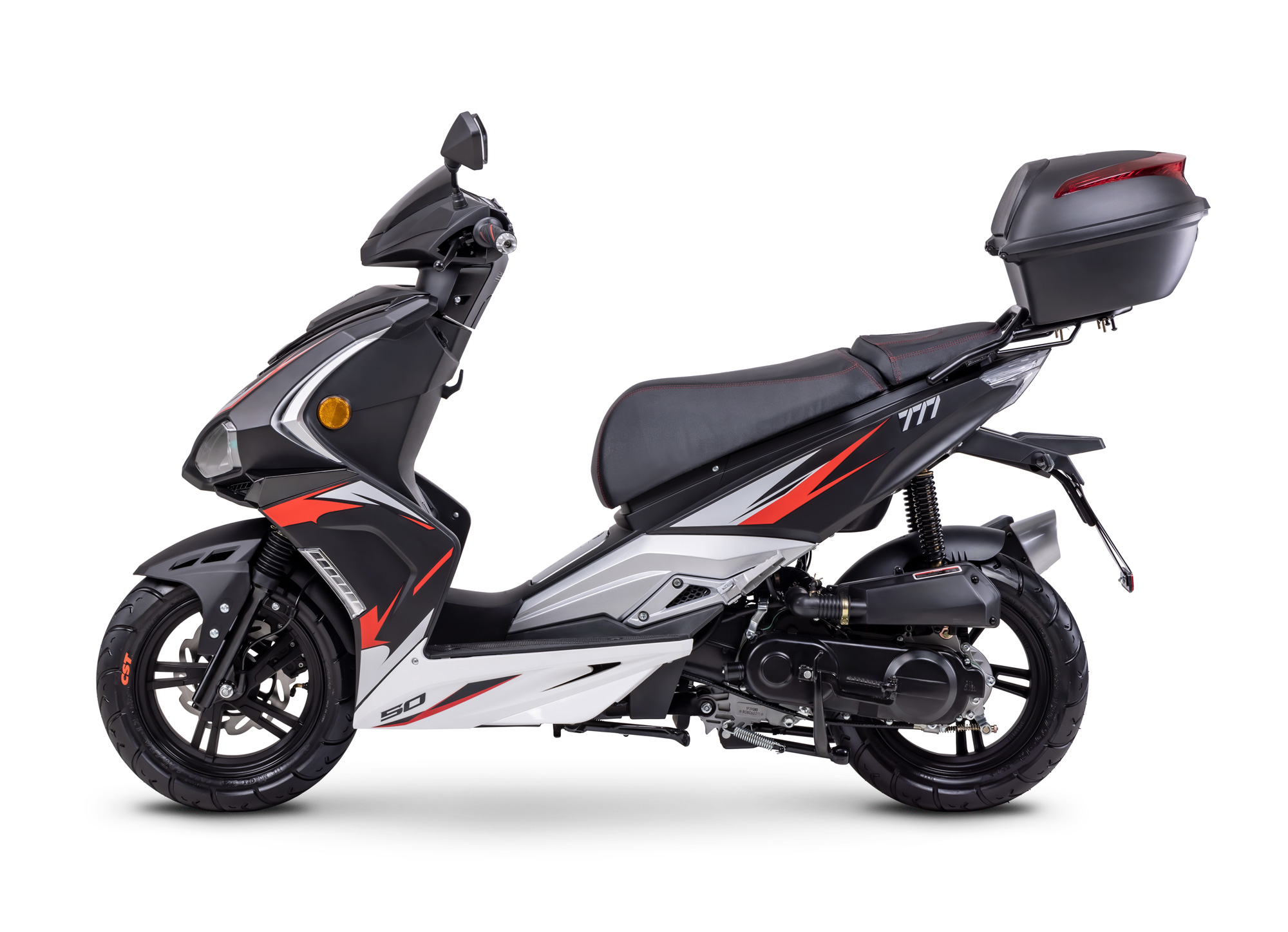 Motorroller Fighter R 777 Sport schwarz-silber 45 km/h Euro 5 mit Topcase Scooter Mokick Roller
