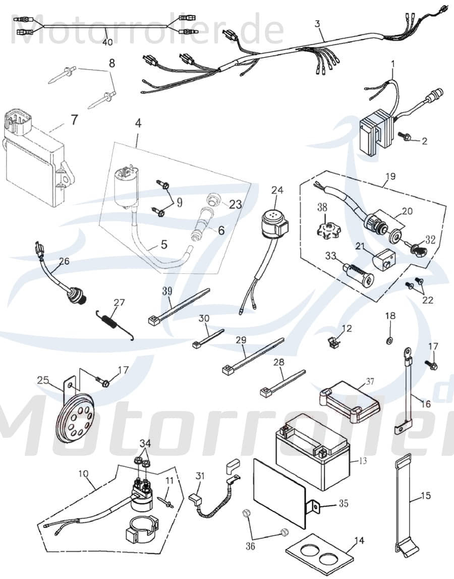 Adly ATV 220 Crossroad Sentinel Batterieband 31520-179-000 Motorroller.de Halterung Batteriehalteband Akkuband