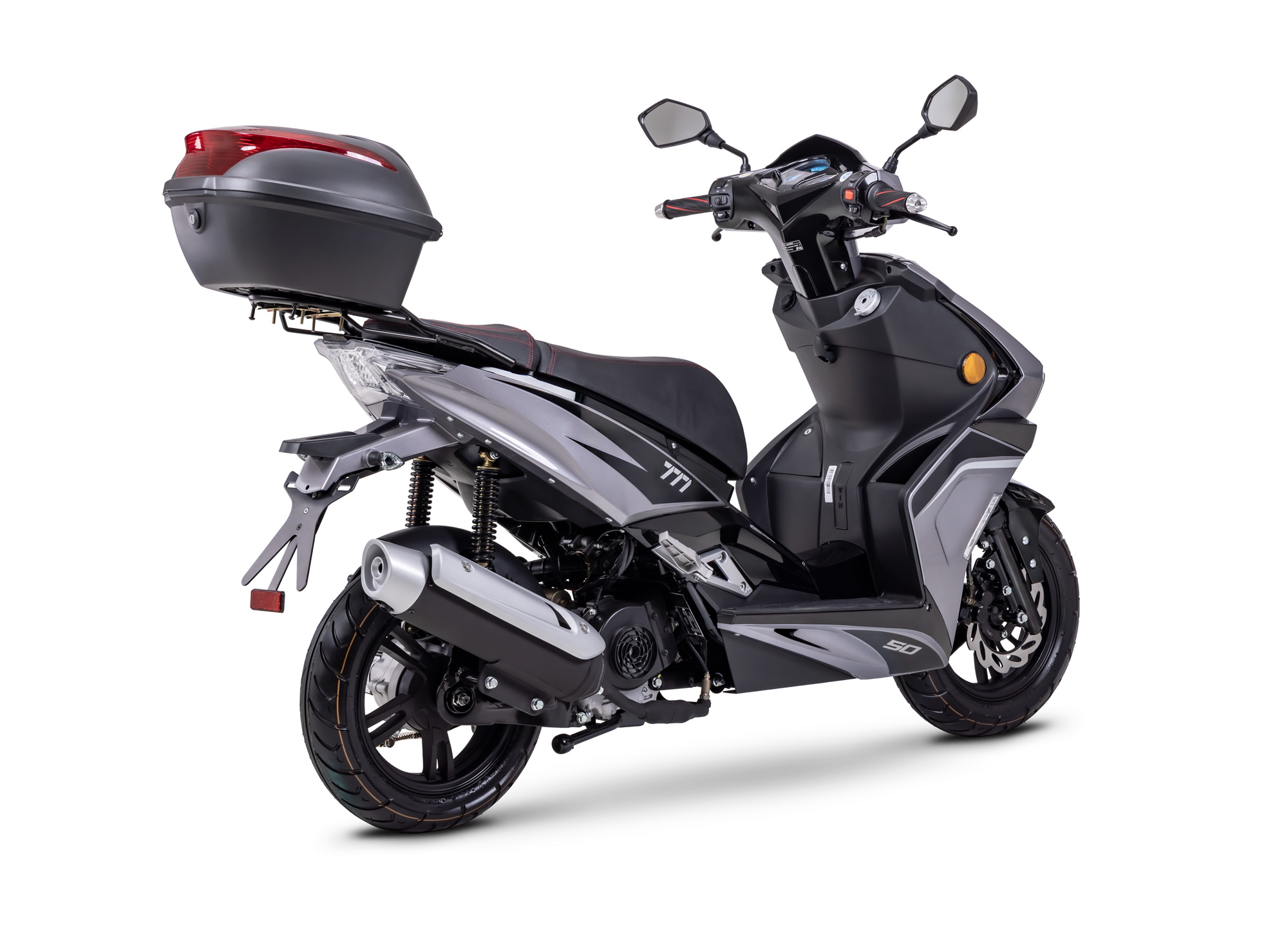 Motorroller Fighter R 777 Sport schwarz-grau 45 km/h Euro 5 mit Topcase Scooter Mokick Roller