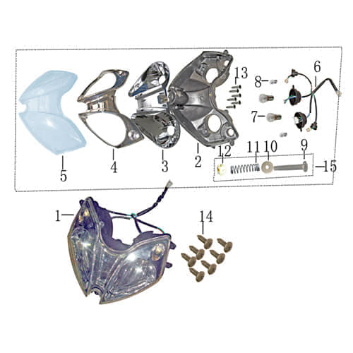 Scheinwerfer Jonway Monaco 125 Race Urban Scooter 1150915-1 Motorroller.de Frontscheinwerfer Hauptscheinwerfer Front-Scheinwerfer Vorderlicht Moped