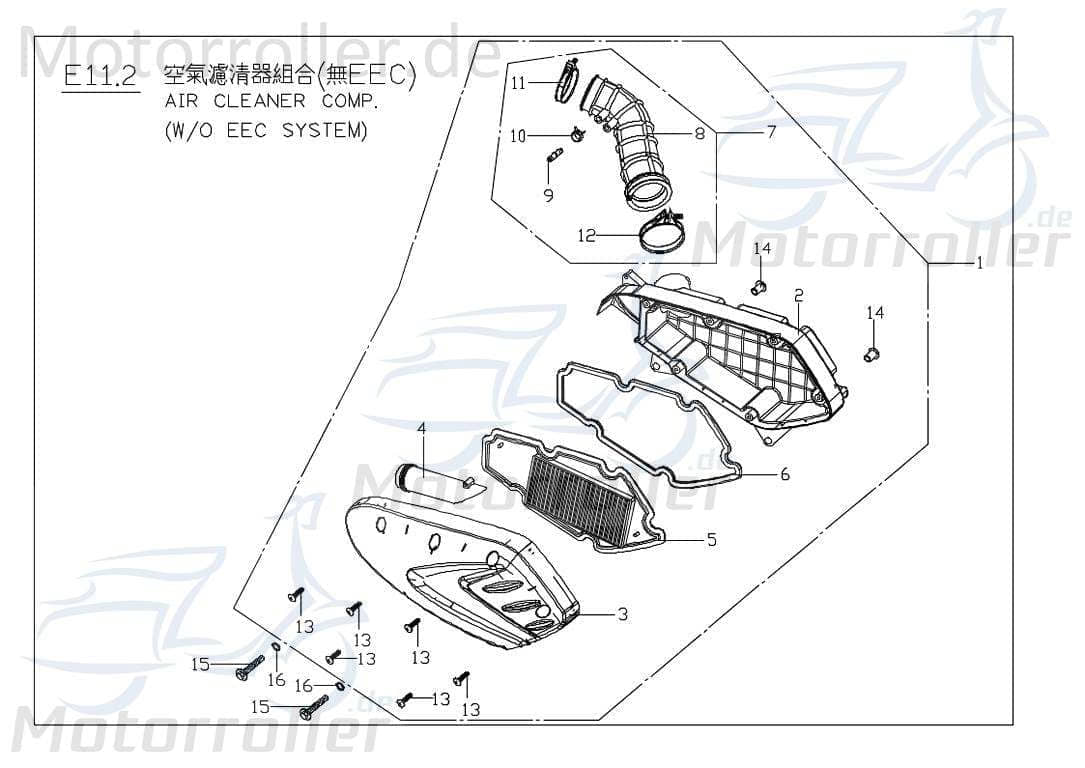 PGO G-Max Luftfilterkasten Roller 125ccm 2Takt M2262000003 Motorroller.de Luft-Filter Luftfiltergehäuse Luftfiltermatte Luftfilter-Kasten komplett