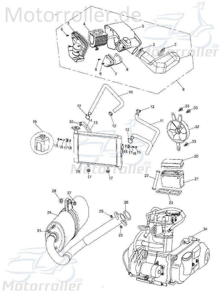 Kühlerschlauch Kasea BUGGY 250 250ccm 4Takt BCB-450 Motorroller.de 250ccm-4Takt Straßenbuggy 250 Ersatzteil Service Inpektion Direktimport