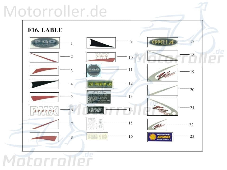 PGO PMX Sport Aufkleber Seitenverkleidung rechts Sticker Dekor P2601290000 Motorroller.de Zierstreifen Dekor-Aufkleber Klebeetikett