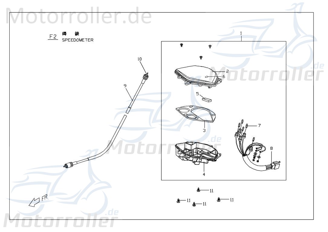 PGO Tachometer G-Max 50 Naked Geschwindigkeitsmesser Roller M25610000001 Motorroller.de Geschwindigkeitsanzeige Tacho kmh-Anzeige Tachoeinheit