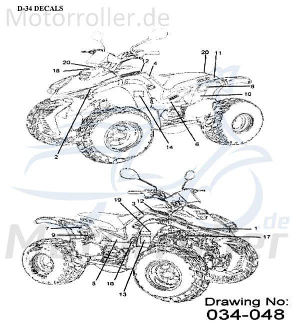 Aeon Cobra 180 RS Aufkleber ATV 180ccm 4Takt K87730-162-00FE Motorroller.de R/Down Sticker Dekor Dekor-Aufkleber Klebeetikett Quad Cobra 125 RS II UTV