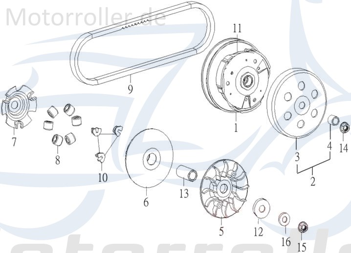 SMC Variomatikscheibe 125ccm 4Takt 25720-JOW-00 Motorroller.de Riemenscheibe Keilriemenscheibe Fliehkraftkupplung Variator Keilriemen-Scheibe