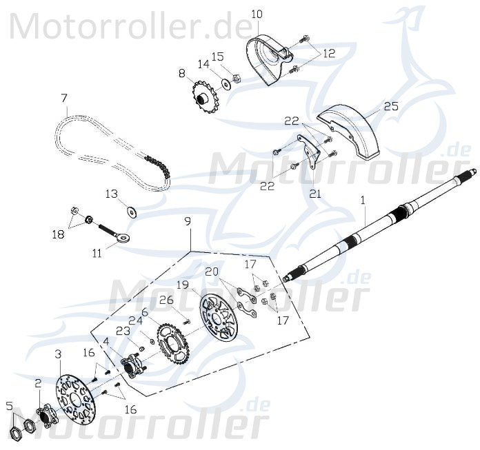 Adly Kettenschutz hinten ab Baujahr 2001 Quad ATV 50ccm 2Takt Motorroller.de Kettenschutzblech Kettenabdeckung Schutz-Blech Ketten-Schutz ATV 50 V UTV