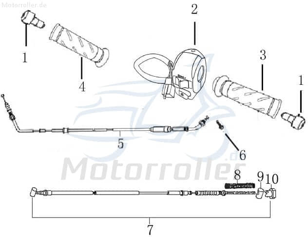 Rex RS750 Schalter-Einheit 1 Stecker mit 5 Pins Scooter Mofa Lenkerarmatur Motorroller.de Schalterelemente 50ccm 4Takt 139QMB JSD50QT-13 50cc 4T 139QM