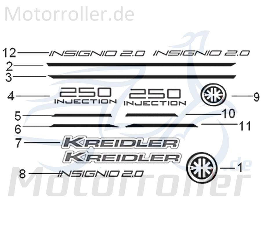 Kreidler Insignio 125 250 DD 2.0 Dekorstreifen vorne rechts 750498 Zierstreifen Aufkleber Sticker Dekostreifen Dekor Motorroller Scooter