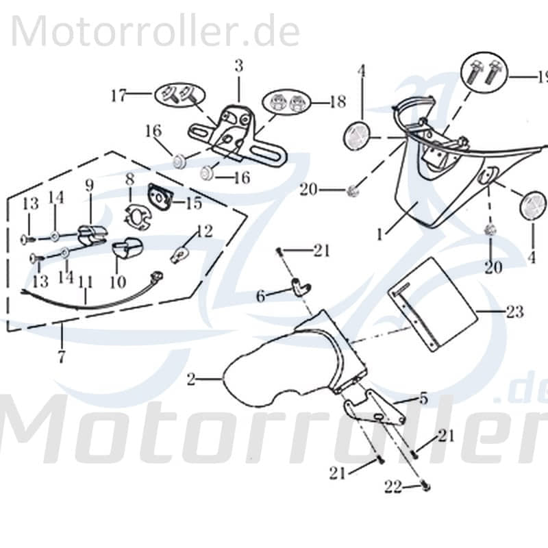 Rex INSIGNIO 125 DD Nummernschildbeleuchtung 125ccm 4Takt 702122 Motorroller.de Kennzeichenbeleuchtung komplett 125ccm-4Takt Scooter Jonway Ersatzteil