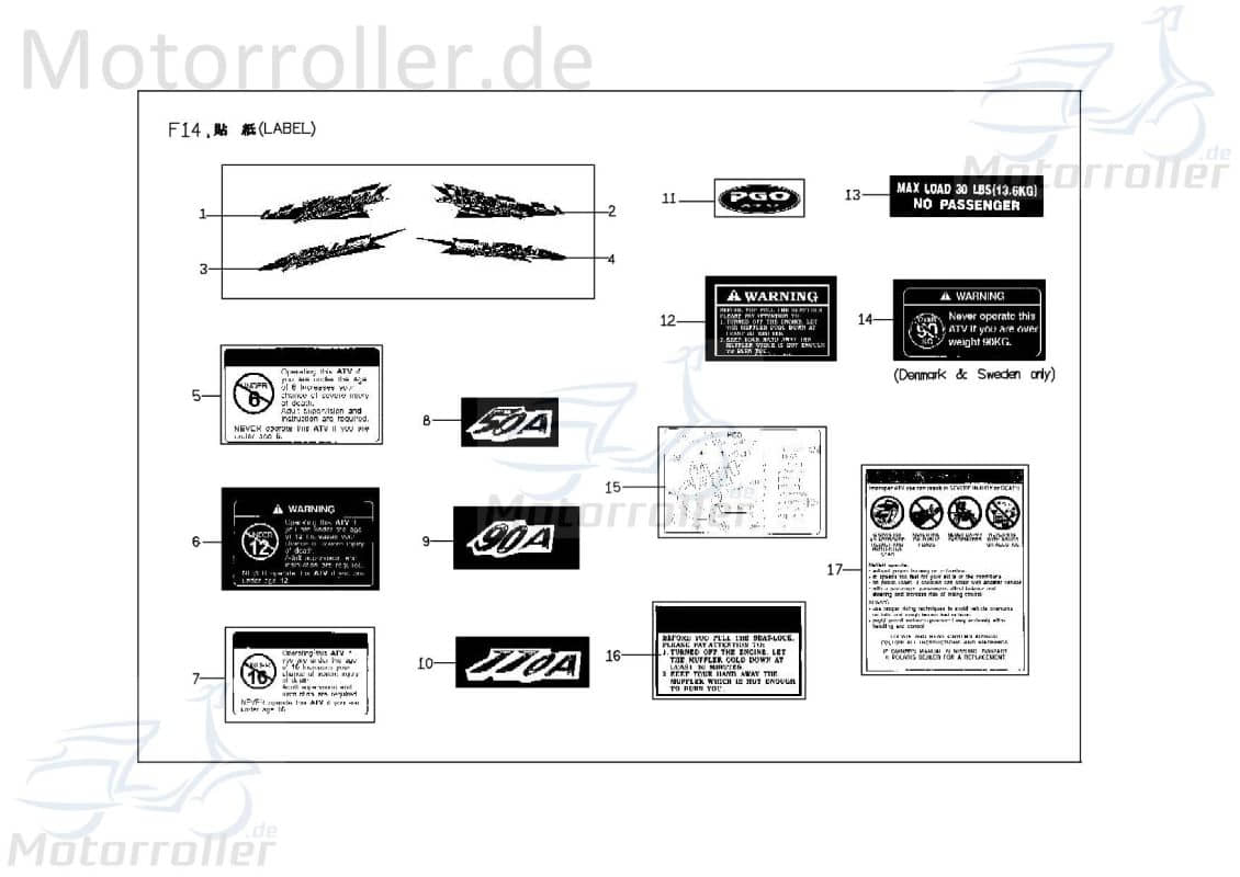 PGO X-Rider Aufkleber Frontverkleidung rechts Sticker ATV X1601020000 Motorroller.de Dekor Dekor-Aufkleber Klebeetikett PGO XR50 Quad