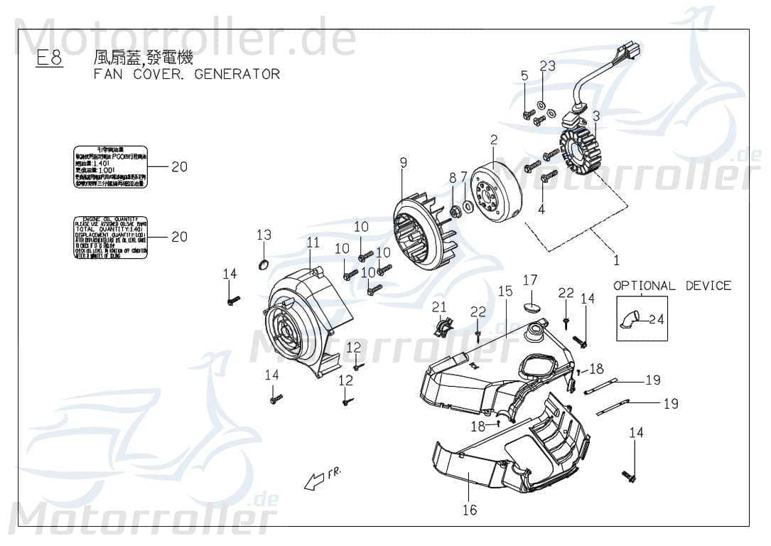 PGO Bugrider 200 Lichtmaschine 200ccm 4Takt C72210000001 Motorroller.de Stator Ankerplatte Anker-Platte Stromerzeuger Strom-Generator Licht-Maschine