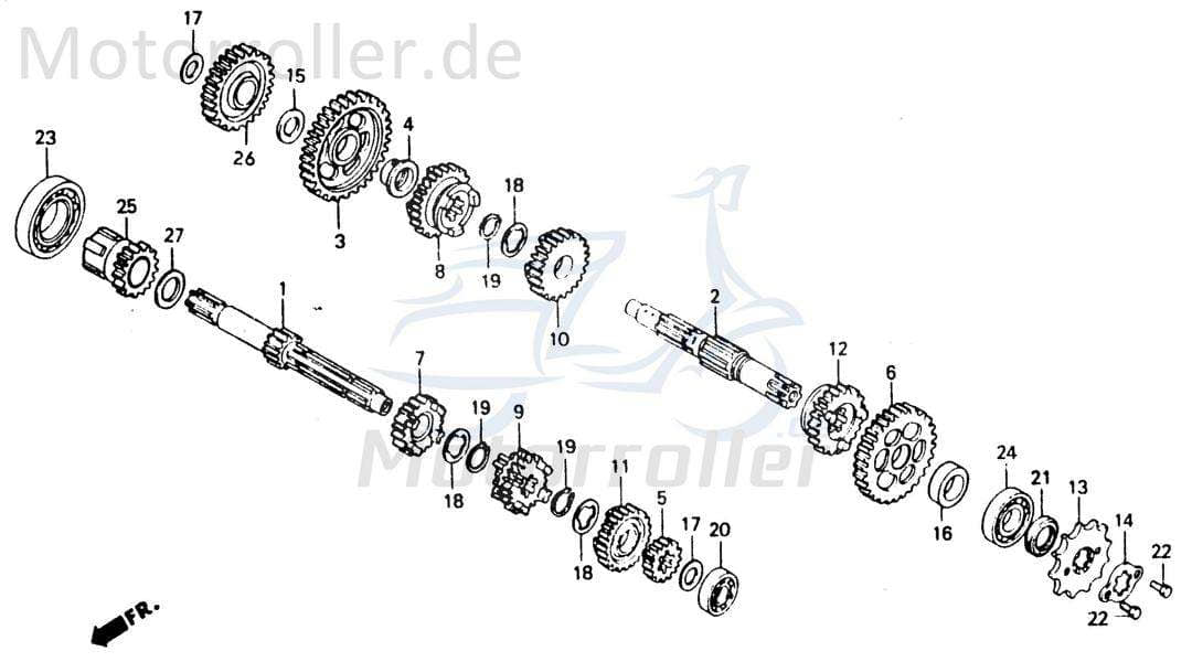 Chunlan Chopper Hauptwelle 13 Zähne 125ccm 4Takt 244FM.08-08 Motorroller.de Getriebewelle Zahnradwelle Zwischenwelle Getriebeausgangswelle Endantrieb