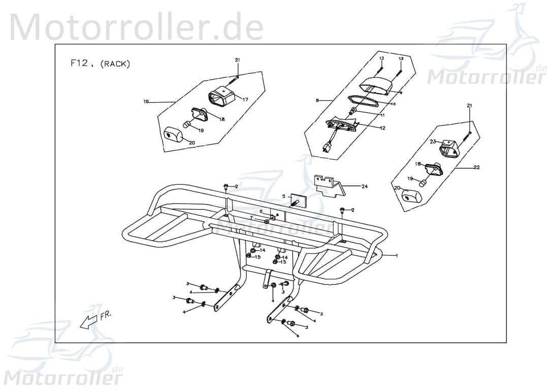 PGO Blinker E1 hinten rechts schwarz X-RIDER 150 150ccm 4Takt Motorroller.de Signalleuchte Blinklicht Blinkleuchte Fahrtrichtungsanzeiger Winker Quad