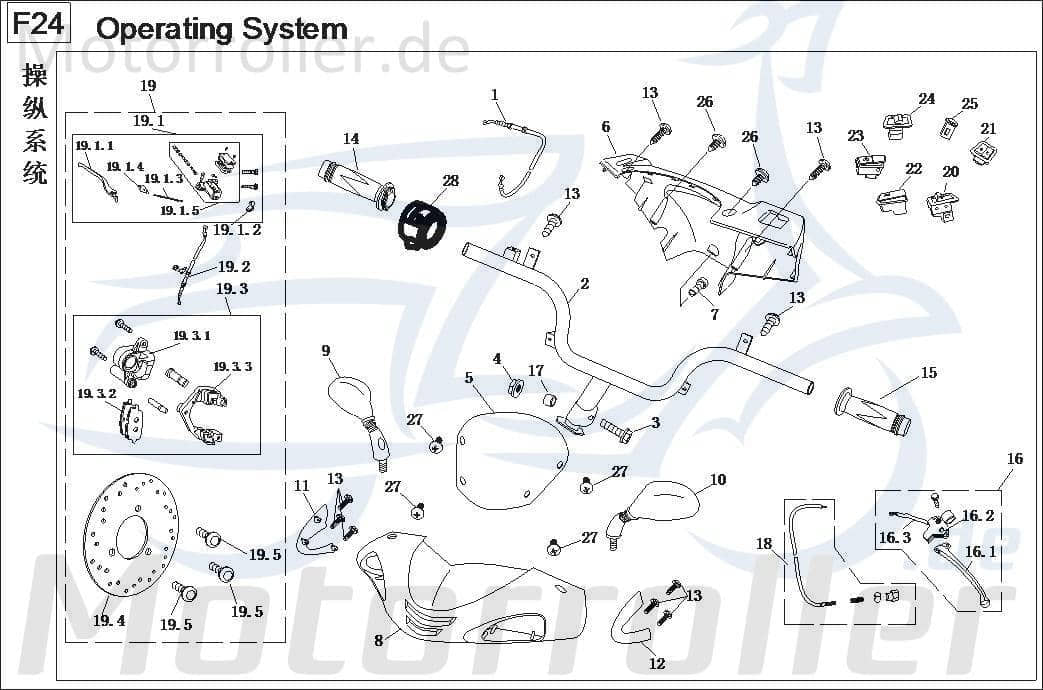 Baotian BT49QT-2A Lichtschalter 50ccm 4Takt 330110-TA2-0000 Motorroller.de Knopf Ausschalter Einschalter Scheinwerferschalter Licht-Schalter Scooter