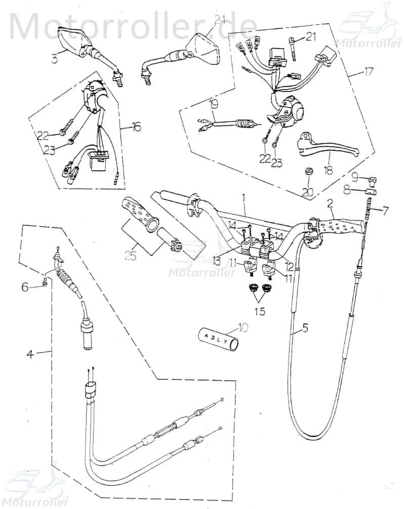 Adly RT 50 Road Trace Bremszug 50ccm 2Takt 43450-154-000 Motorroller.de Bowdenzug Bremsleitung Seilzug Bautenzug Bremsseil Bremskabel Brems-Zug Moped