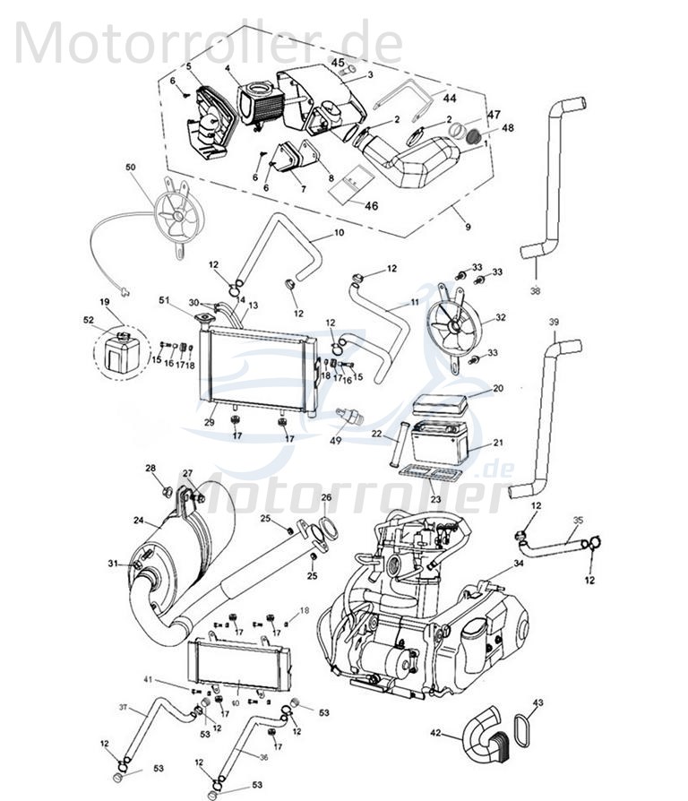 Kühler vorne Tongjian Strassenbuggy 250 4.000.034 Motorroller.de Kühlaggregat Motorkühler Eppella ECM TBM Twister Hammerhead Wangye Kasea Buggy