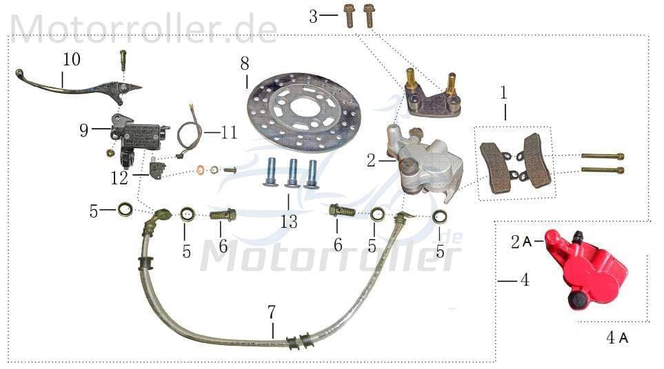 Rex RS450 Bremsschlauch ABS Bremsleitung Roller Motorroller.de Hydraulikleitung 50ccm 4Takt 139QMB JSD50QT-13 50cc 4T 139QMA