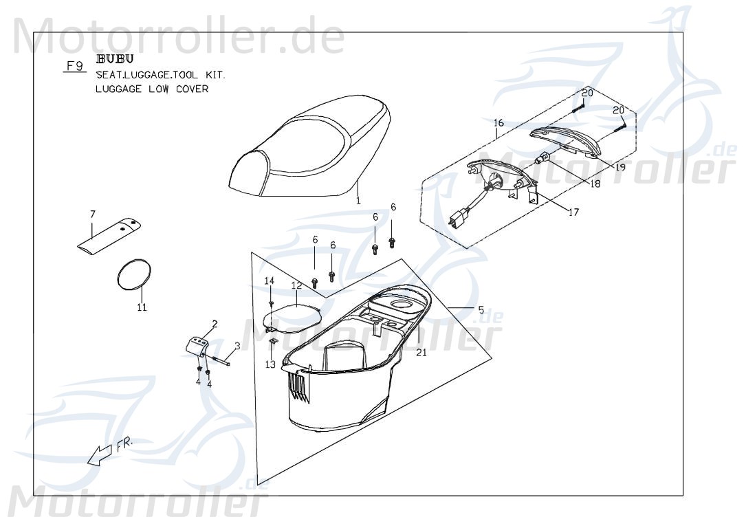 PGO Rücklicht E-Marke Rodoshow 50 Rückleuchte 50ccm 2Takt Motorroller.de Rückstrahler Rück-Leuchte Rückleuchteneinheit Rückleuchten-Einheit Scooter