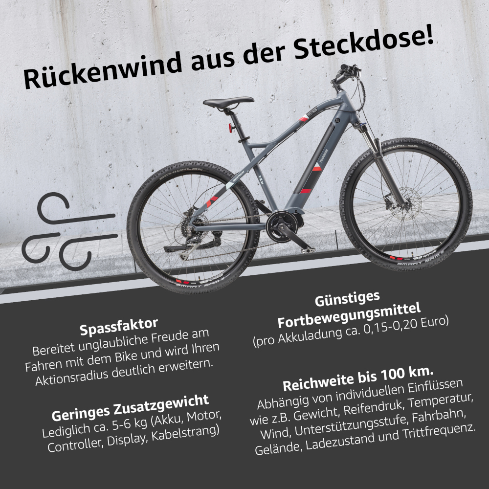 E-Bike Telefunken M925 Aufsteiger Elektrofahrrad MTB-Pedelec graphit 27,5" RH 50cm E-Fahrrad Mountainbike