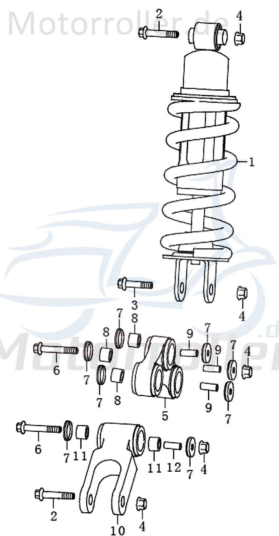 Qingqi STREET 125 DD Stoßdämpfer Roller 125ccm 4Takt 91440 Motorroller.de Federbein Gabelbein Feder-Bein Gabel-Bein Stoß-Dämpfer 125ccm-4Takt Scooter