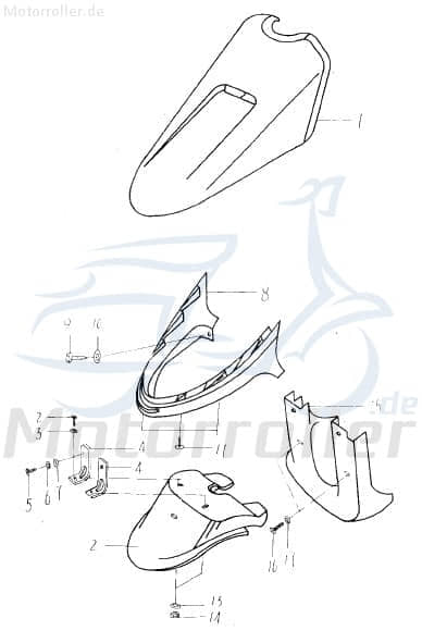 Sundiro XDZ 50 TA Spritzschutz Roller 50ccm 2Takt 1002000006 Motorroller.de Schutzblech Schmutzfänger Schutz-Blech Radabdeckung Radlauf Spritzlappen