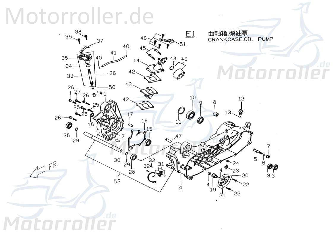 PGO Kurbelgehäuse Motorgehäuse TR3 50 Motorblock 50ccm 2Takt Motorroller.de PGO 50ccm-2Takt Scooter PMX 50 Ersatzteil Service Inpektion Direktimport