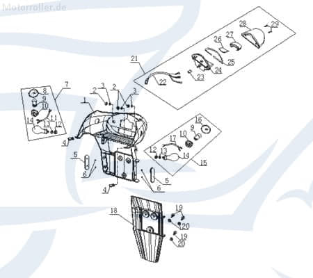 CPI Oliver 50 City Heckverkleidung Roller 50ccm 2Takt 730553 Motorroller.de Seitenteil Seitenverkleidung Seitenabdeckung Heckabdeckung links Scooter