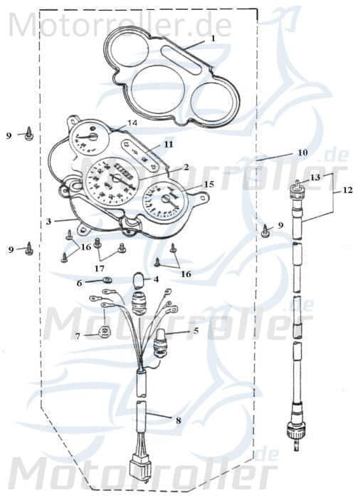 Adly Tachometer ohne Drehzahlmesser Roller 50ccm 2Takt Motorroller.de Geschwindigkeitsmesser Geschwindigkeitsanzeige Speedometer kmh-Anzeige Scooter