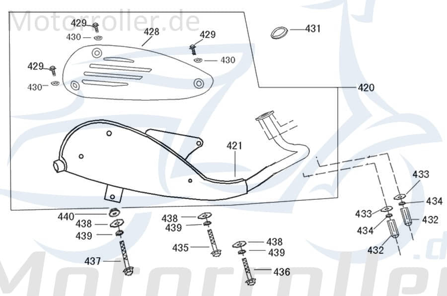 ZNEN Flory Classic 50 Auspuff 50ccm 4Takt 1830A-ALA6-E100 Motorroller.de Endschalldämpfer Auspuffanlage Endtopf Auspuff-Anlage Auspufftopf Scooter
