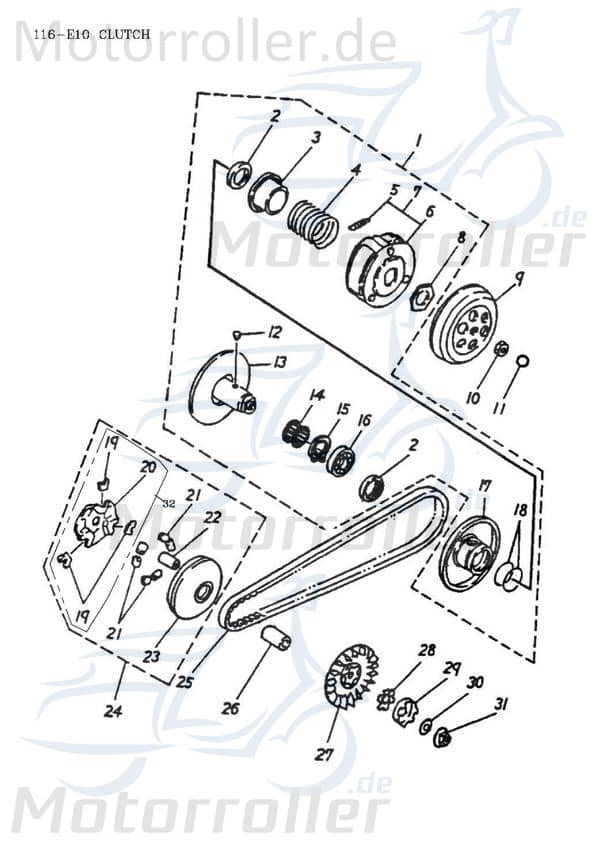 Riemenscheibe 95mm außen 2T 50cc 1E40QMB AC/LC 22102-11