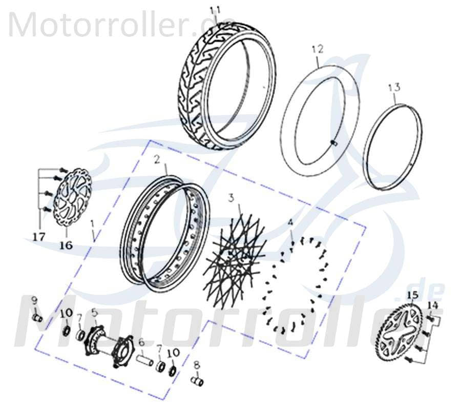 CPI Supermoto 125 DD Felge Rad 125ccm 4Takt Y9B-44221-00-00 Motorroller.de 3.00x17 Stahlfelge Alufelge Alu-Rad Radkranz Radfelge 125ccm-4Takt Motorrad