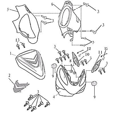 Rex RS450 Dekorverkleidung Dekogitter Frontcover Motorroller.de 50ccm 4Takt 139QMB JSD50QT-13 50cc 4T 139QMA Dekorblende Dekorgitter