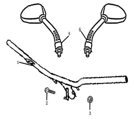 Rückspiegel Spiegel rechts M8 Rechtsgewinde L. = 340mm Lenker 700561
