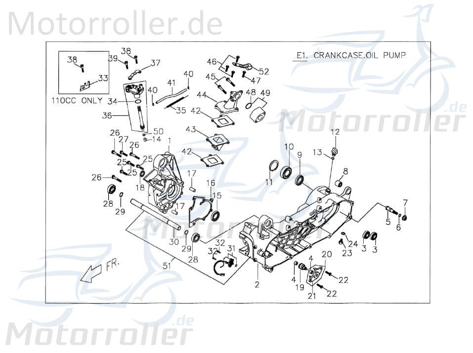PGO Kurbelgehäuse links T-Rex 110 Motorgehäuse 110ccm 2Takt Motorroller.de Motorblock 110ccm-2Takt Scooter Ersatzteil Service Inpektion Direktimport