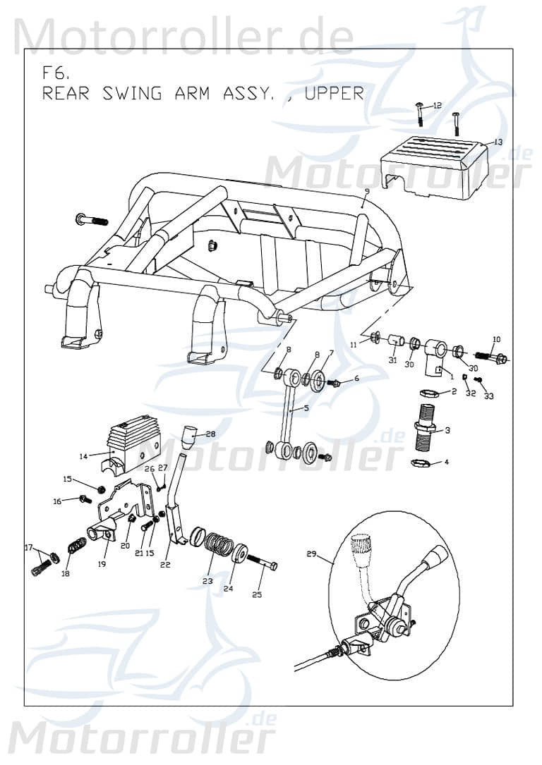 PGO Bugrider 200 Hinterradschwinge hinten oben schwarz Buggy 200ccm 4Takt B54830106002 Motorroller.de Hinterradaufhängung Hinterradträger Ersatzteil