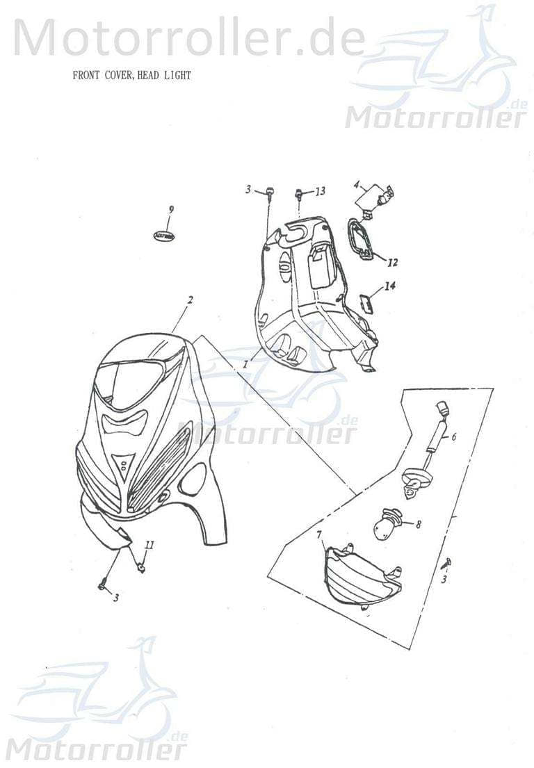 Adly SS-50I. 2 Frontverkleidung 50ccm 2Takt 64301-135-000-SS Motorroller.de schwarz-silber Frontschürze Frontmaske Front-Cover Lenkerverkleidung