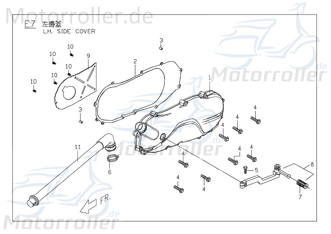 PGO Motorgehäusedeckel links silber Rodoshow 50 50ccm 2Takt Motorroller.de Motordeckel Kurbelgehäusedeckel PGO 50ccm-2Takt Scooter Ersatzteil Service
