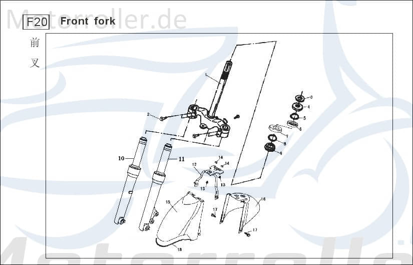 Baotian BT49QT-9 4T Kugelring 50ccm 4Takt BAO-BT50QT-9-080303 Motorroller.de Lagerring Lagerschale Kugelagerlring unten Scooter Ersatzteil Service