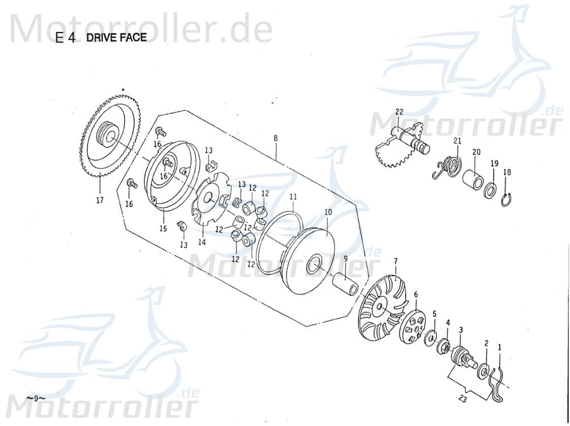 PGO Riemenscheibe vorn Galaxy 50 Luftrad Roller 50ccm 2Takt Motorroller.de Keilriemenscheibe Flügelrad Lüfterrad Lauf-Rad Keilriemen-Scheibe Scooter