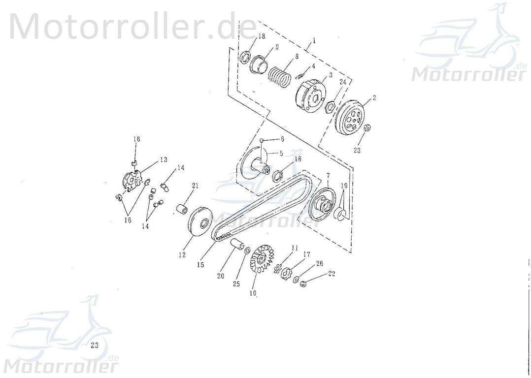 SMC Variomatikscheibe Minarelli liegend Roller 50ccm 2Takt Motorroller.de Riemenscheibe Keilriemenscheibe Fliehkraftkupplung Variator Antriebsscheibe