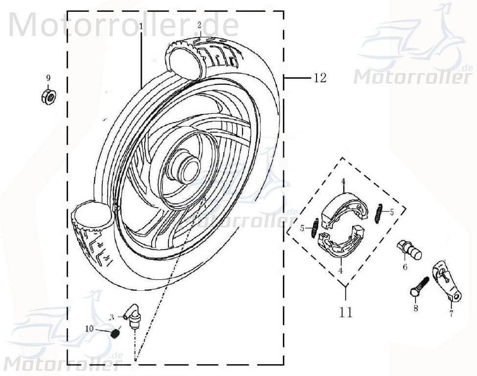 AGM JSD50QT-13 Bremsbeläge Bremsbelag Bremsklötze Motorroller.de Jonway 50ccm 4Takt 139QMB 50cc 4T 139QMA Bremsbacken Bremsschuhe