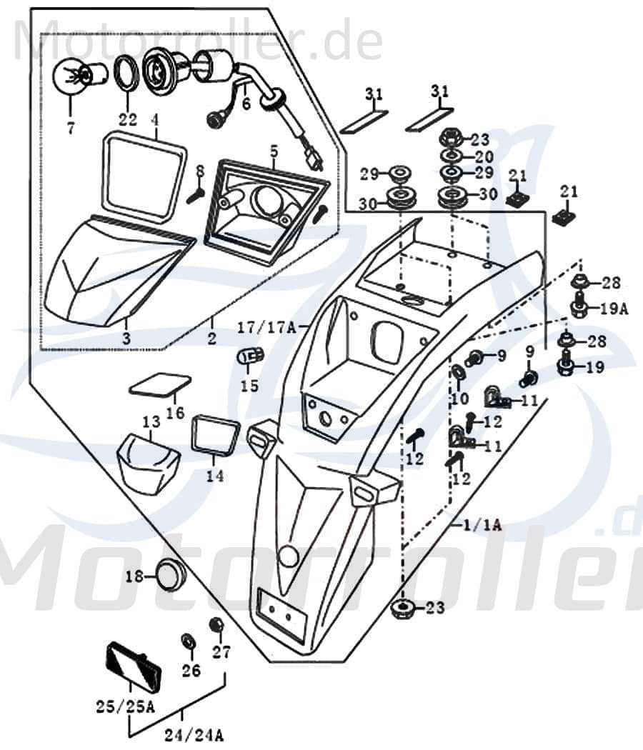 Supermoto Enduro 125 Geräuschdämmer 125ccm 2Takt 63119QMN2000 Motorroller.de Schutzblech Dice SM/GS 125i Motorrad Moped Ersatzteil Service Inpektion