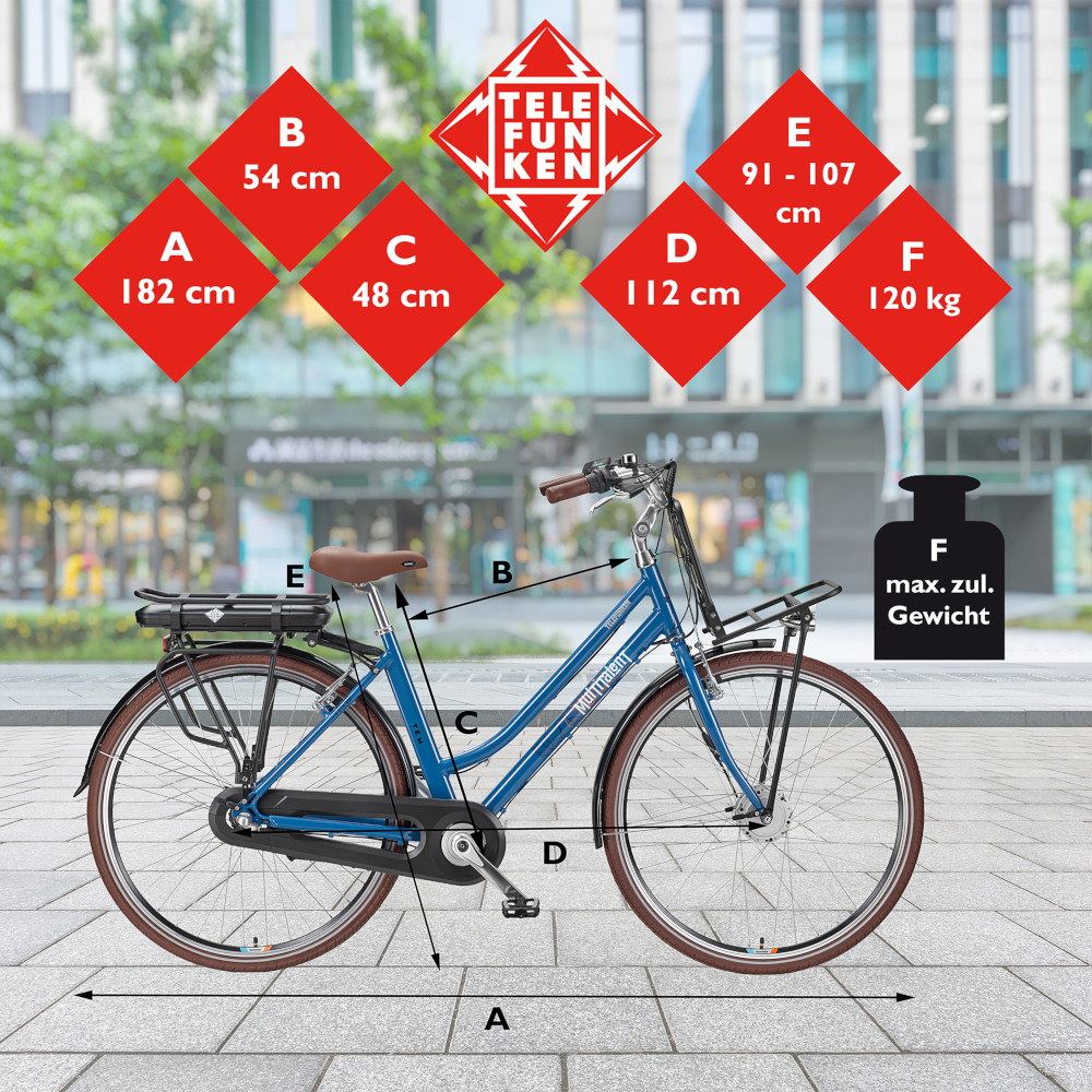 E-Bike Telefunken RT530 Multitalent Elektrofahrrad City-Pedelec blau 28" RH 50cm E-Fahrrad Citybike