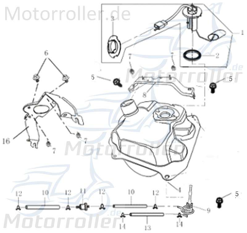 Rex 50 Scooter Mofa Füllstandsgeber Tankanzeige Roller Motorroller.de Schwimmerschalter Schwimmer-Schalter 50ccm 2Takt 1E40QMB YY50QT-28